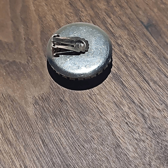 Vintage Round Painted Clip On Earrings with Crystal Accent - Picture 5 of 6